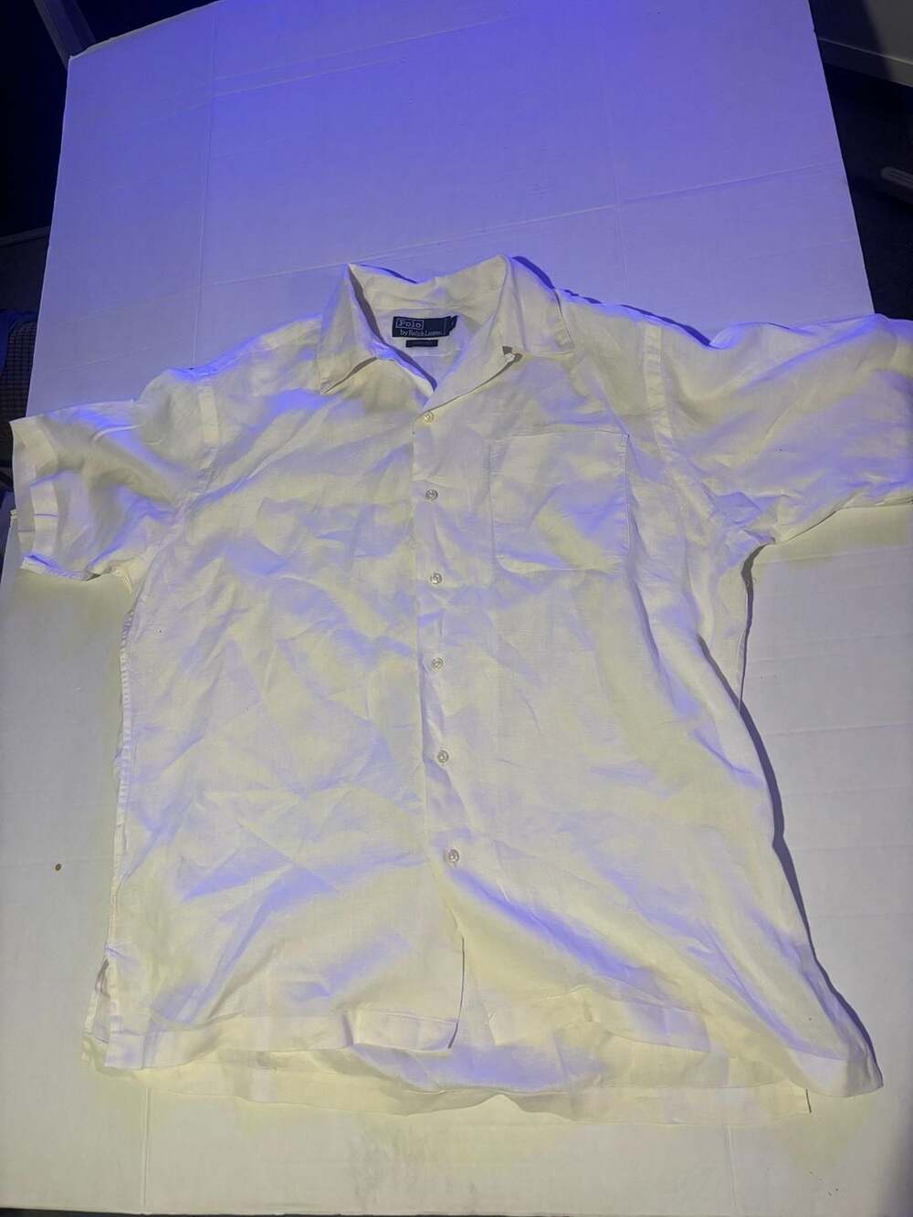 Polo By Ralph Lauren Short Sleeve Button Up Shirt Medium (XL fit) White Linen
